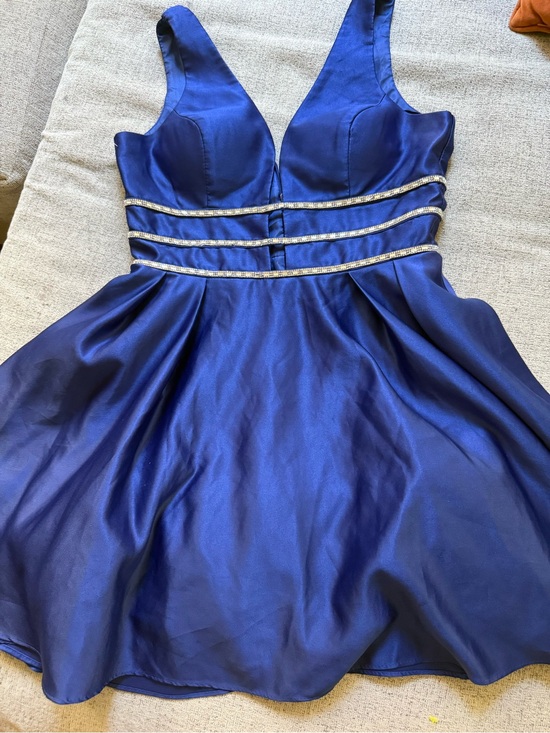 Blondie Nites Dresses & Skirts - Blondie nights Navy Blue Satin Party Dress with Rhinestone Trim